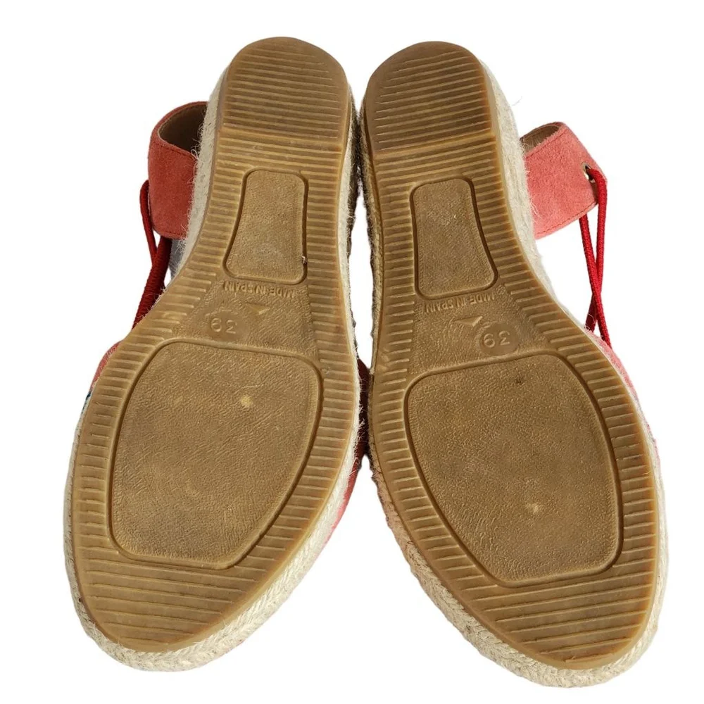 KANNA‎ Coral Red Floral Embroidered Espadrilles Size 39 8.5